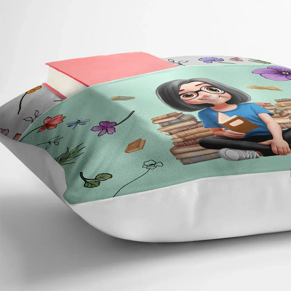 My Reading Pillow Reading Girl With Birth Month Flower - Personalized Pocket Pillow - Image 4