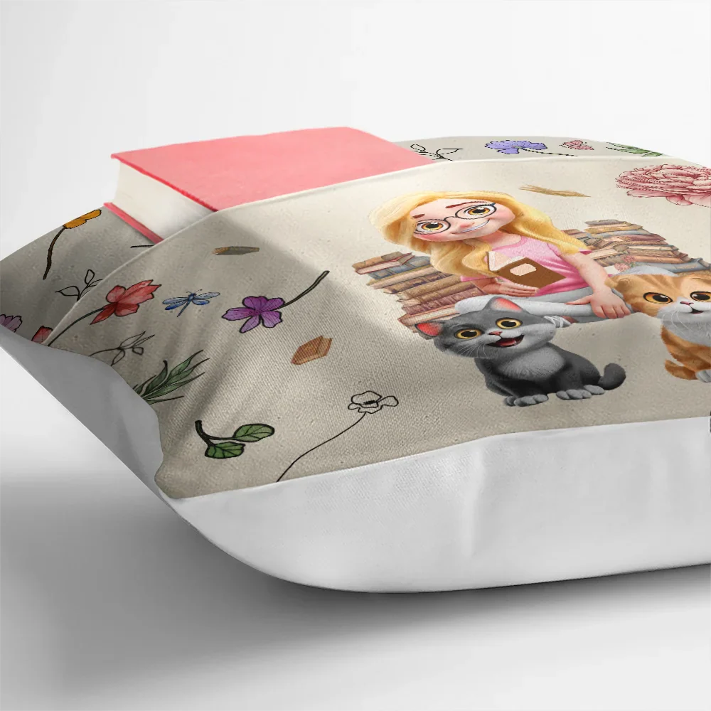 My Reading Pillow Reading Girl With Pets & Birth Month Flower - Personalized Pocket Pillow - Image 4