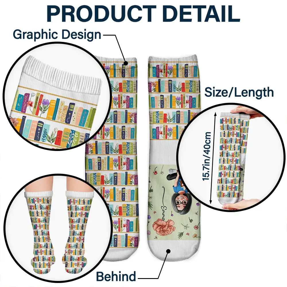 My Reading Socks Reading Girl With Birth Month Flower - Personalized Socks - Image 5