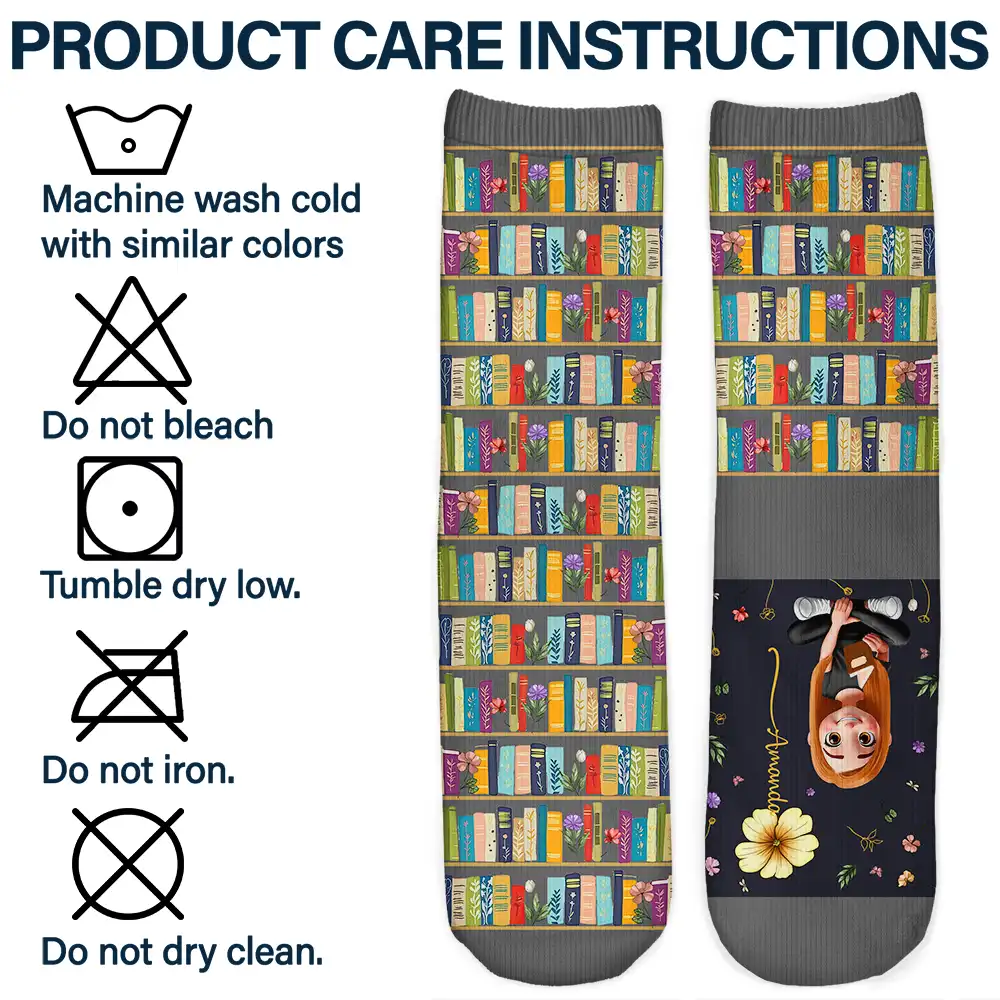 My Reading Socks Reading Girl With Birth Month Flower - Personalized Socks - Image 6