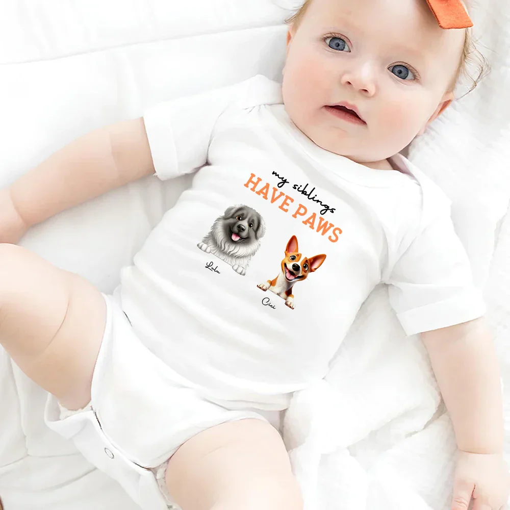 My Siblings Have Paws 3D Effect Dog Cat - Personalized Baby Onesie - Image 5