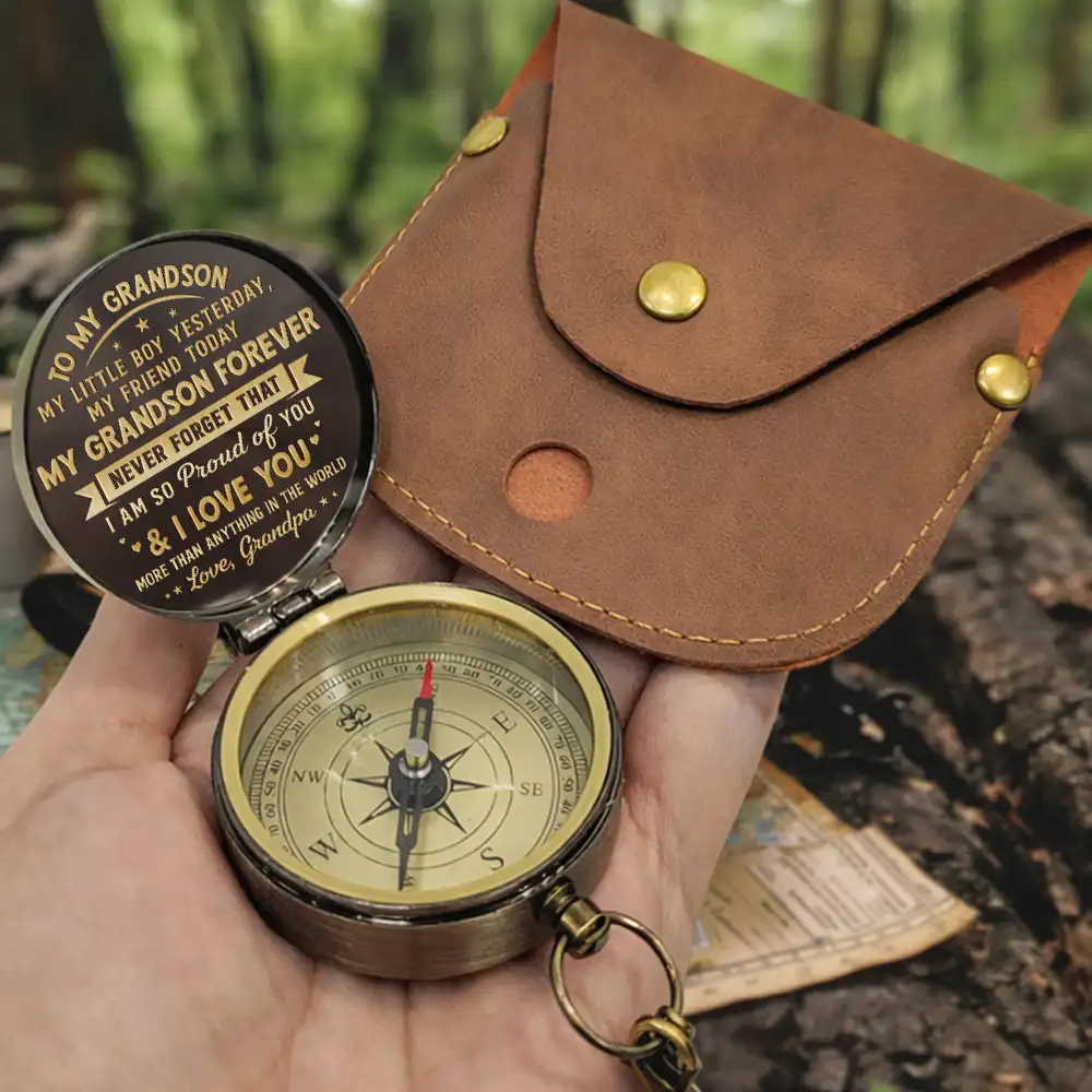 My Son Grandson Forever - Personalized Engraved Brass Compass - Image 4