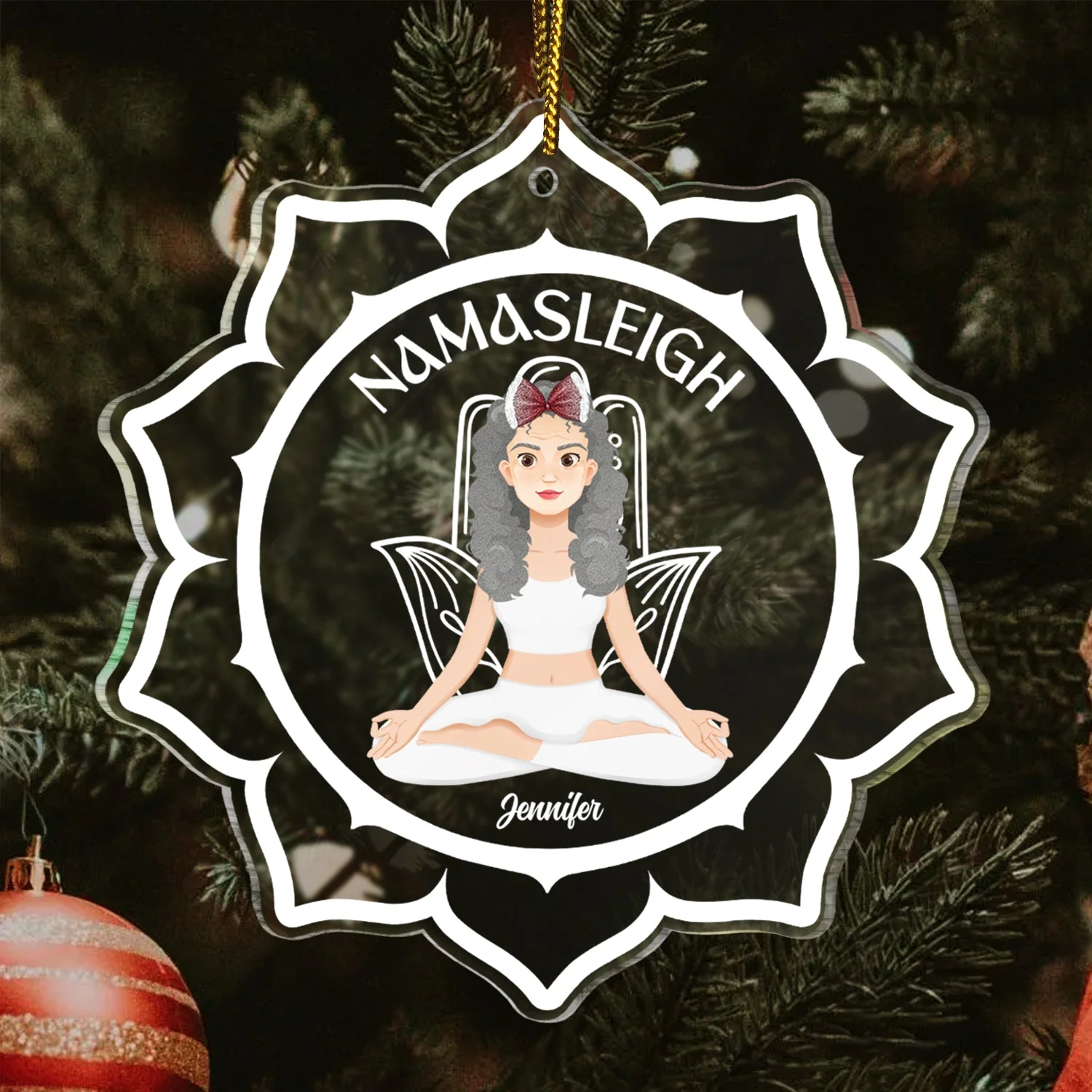 Namasleigh - Christmas Gift For Yoga Lovers - Personalized Custom Shaped Acrylic Ornament - Image 3