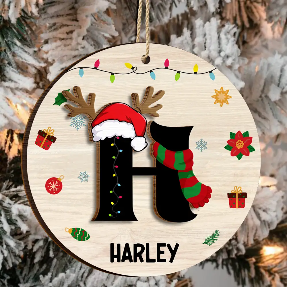 Name Monogram Christmas Family - Personalized 2-Layered Wooden Ornament - Image 3