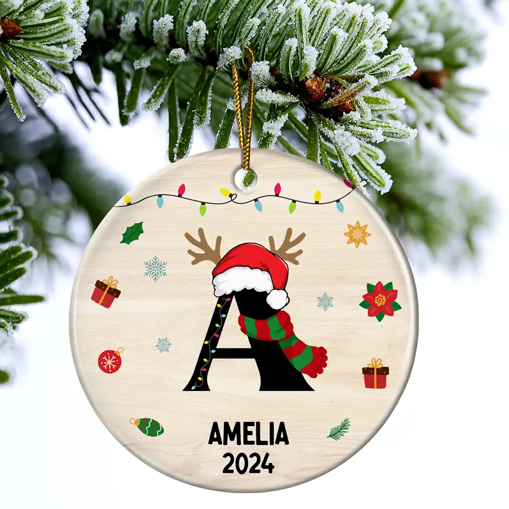 Name Monogram Christmas Family - Personalized Combo Circle Ceramic Ornament Set - Image 4