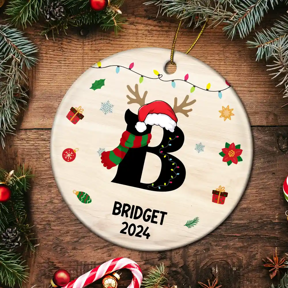 Name Monogram Christmas Family - Personalized Combo Circle Ceramic Ornament Set - Image 5
