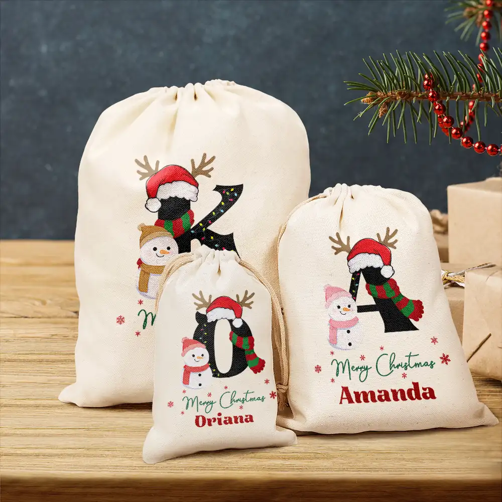 Name Monogram Snowman Merry Christmas - Personalized Favor Bag - Image 3