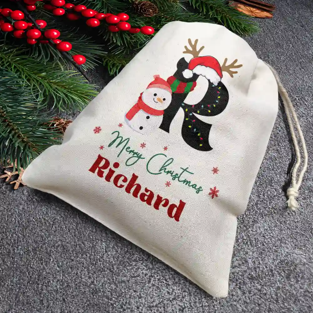Name Monogram Snowman Merry Christmas - Personalized Favor Bag - Image 4
