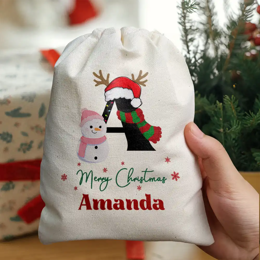 Name Monogram Snowman Merry Christmas - Personalized Favor Bag - Image 5
