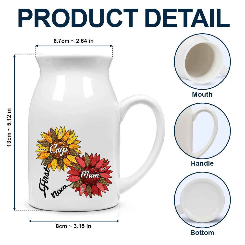 Nana Auntie Mom Family Sunflower - Personalized Ceramic Flower Vase - Image 4