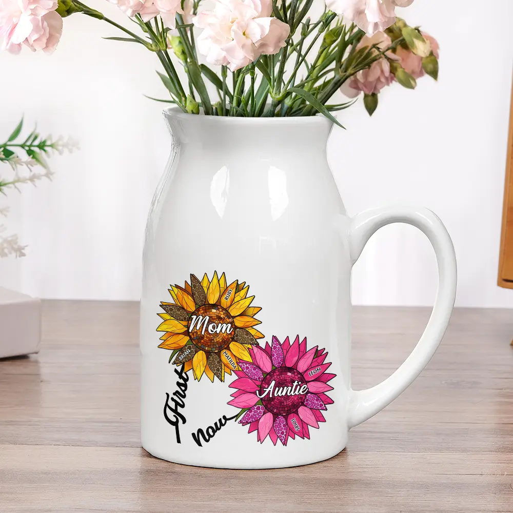 Nana Auntie Mom Family Sunflower - Personalized Ceramic Flower Vase - Image 5