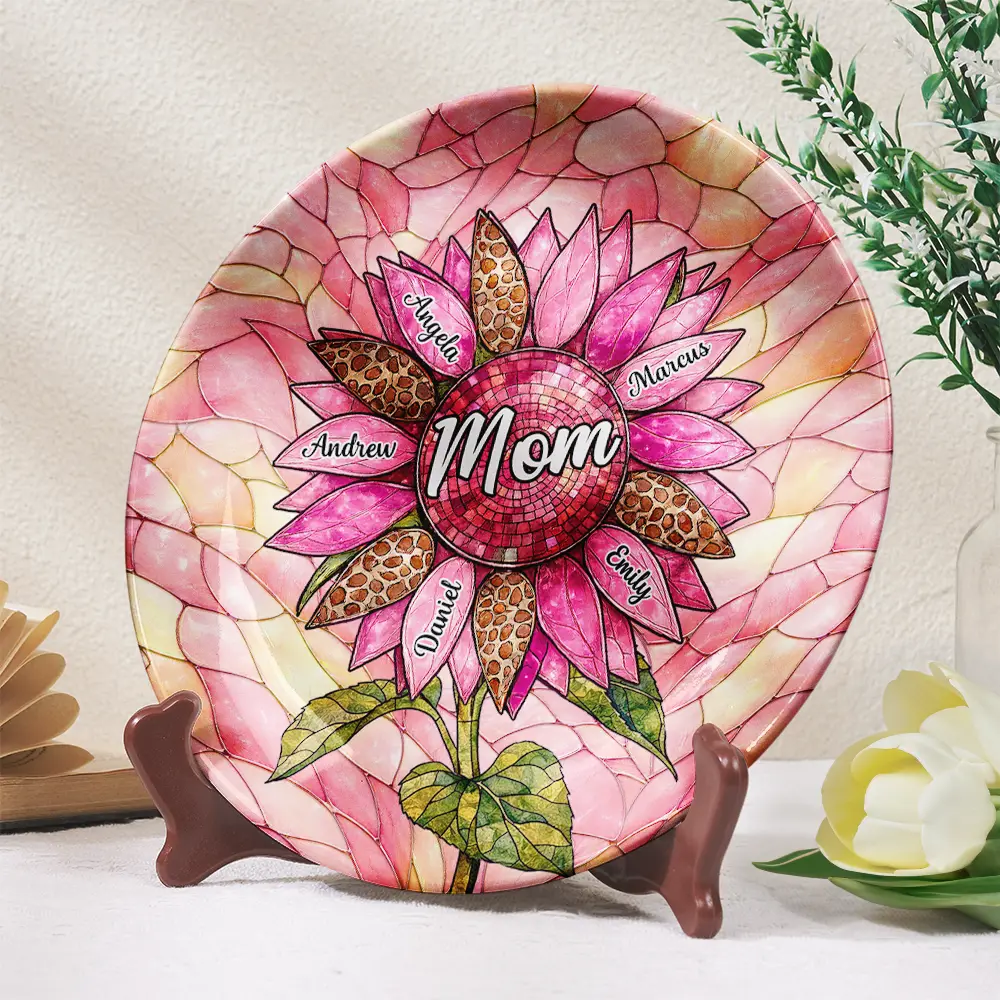 Nana Auntie Mom Family Sunflower - Personalized Ceramic Plate - Image 2