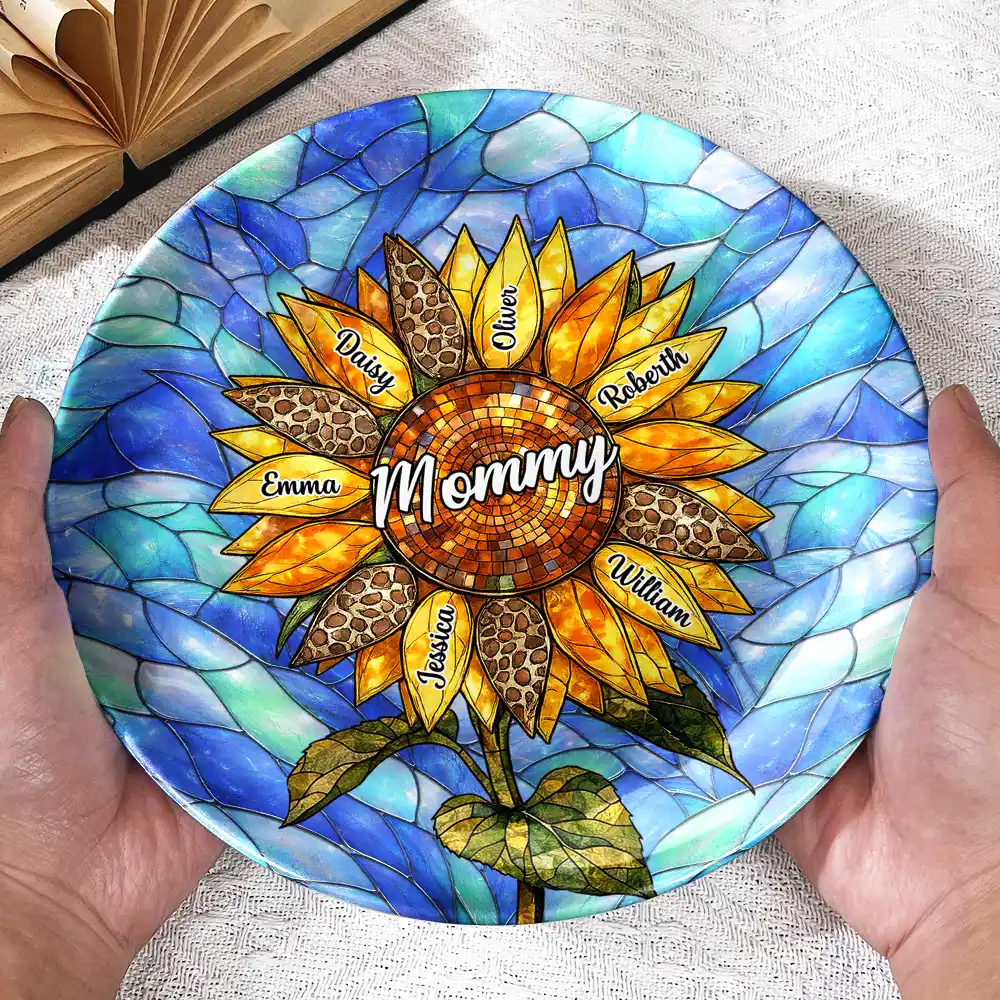 Nana Auntie Mom Family Sunflower - Personalized Ceramic Plate - Image 3