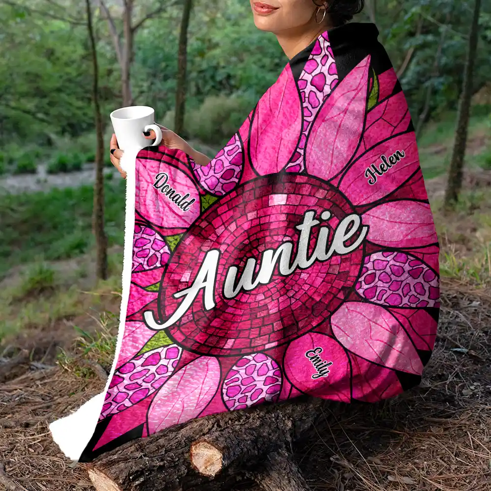Nana Auntie Mom Family Sunflower - Personalized Fleece Blanket, Sherpa Blanket - Image 5