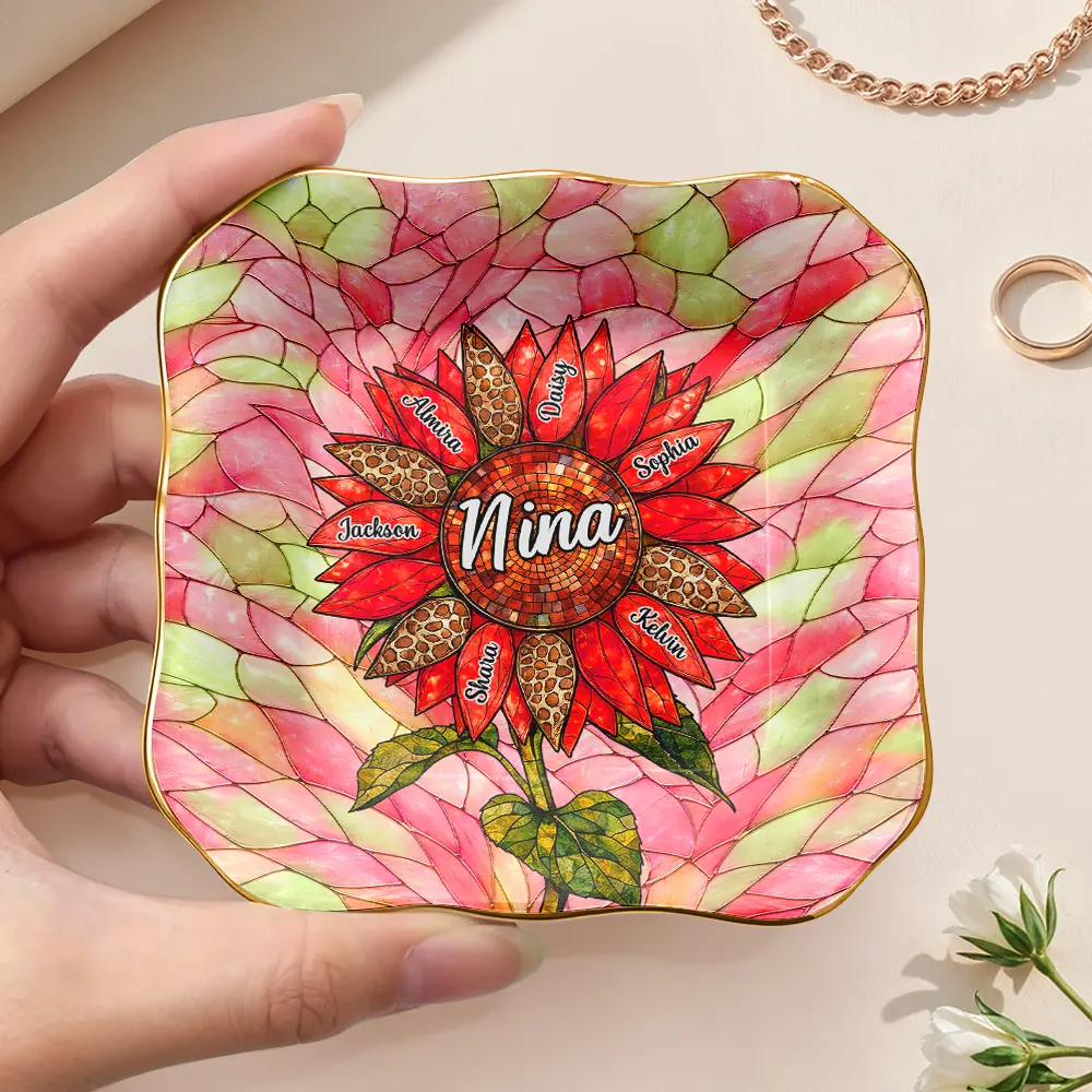 Nana Auntie Mom Family Sunflower - Personalized Ring Dish - Image 3