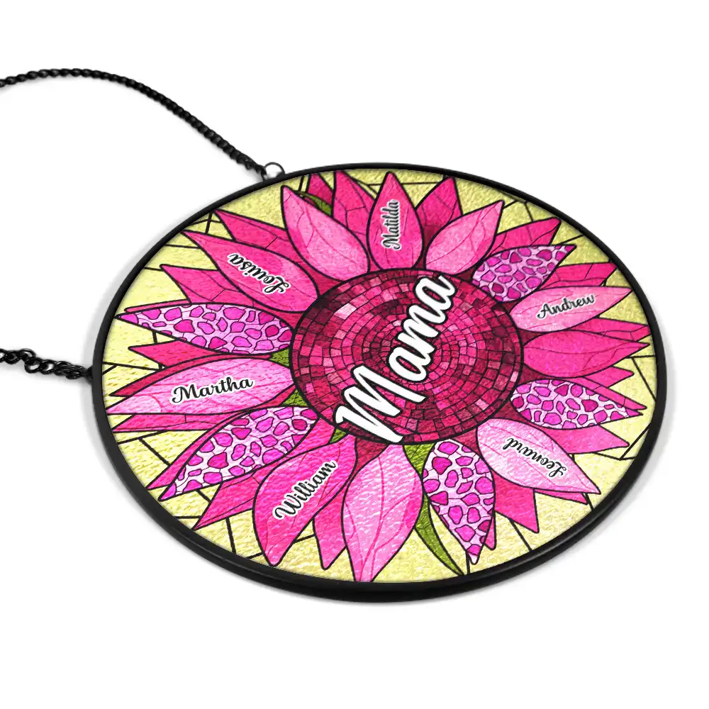 Nana Auntie Mom Family Sunflower - Personalized Stained Glass Window Hanging Suncatcher - Image 2
