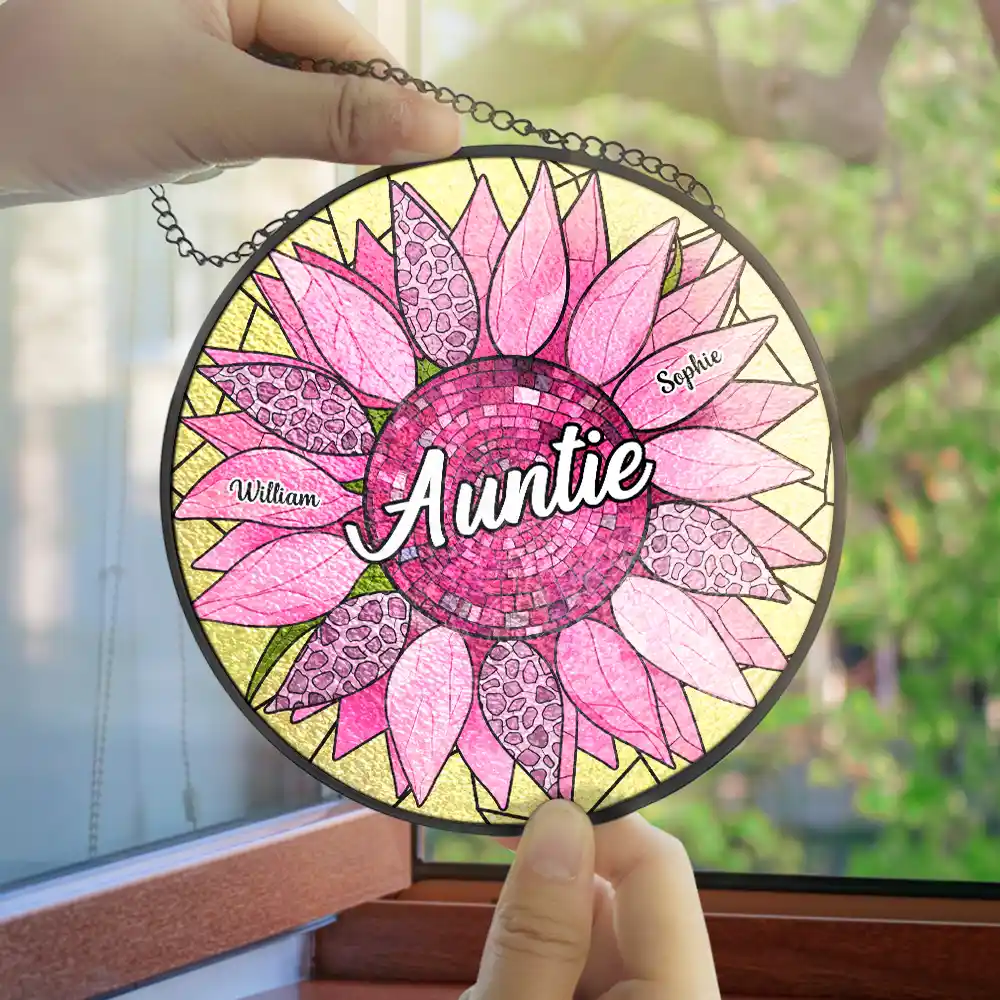 Nana Auntie Mom Family Sunflower - Personalized Stained Glass Window Hanging Suncatcher - Image 4