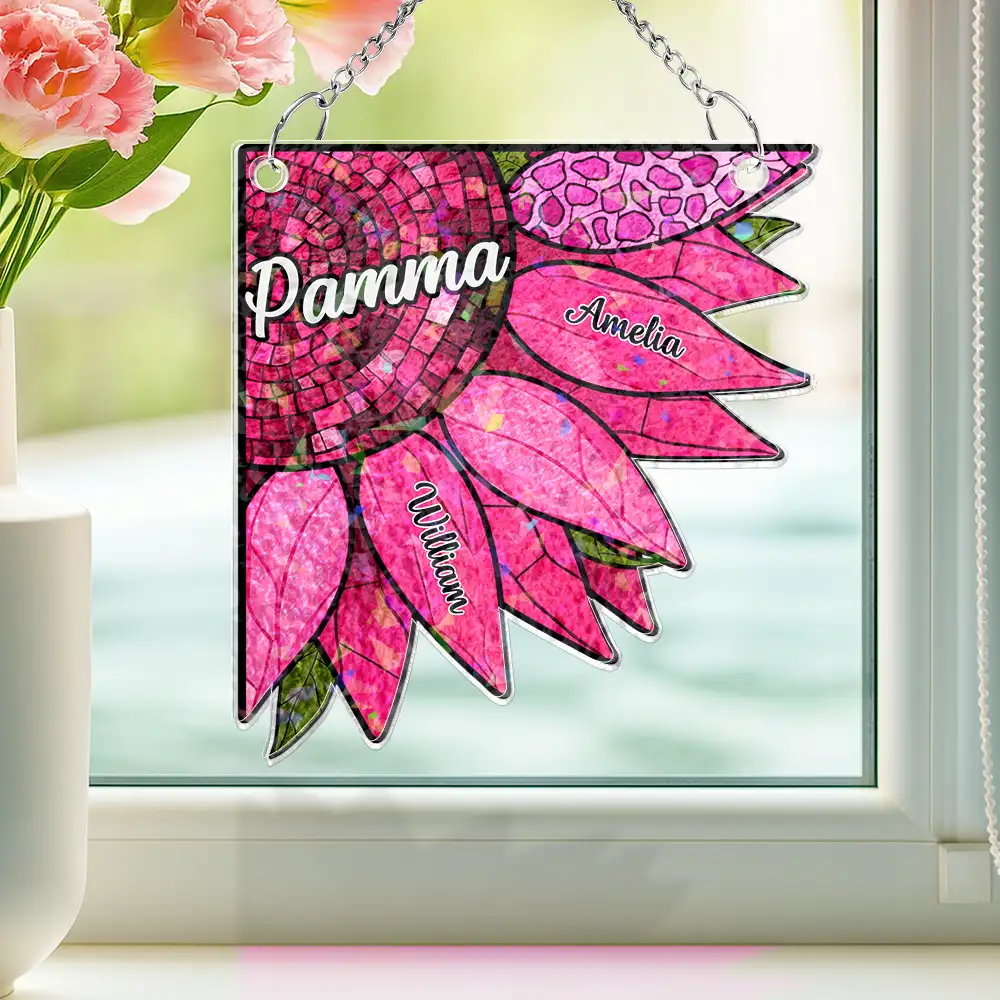 Nana Auntie Mom Family Sunflower - Personalized Window Corner Suncatcher - Image 2