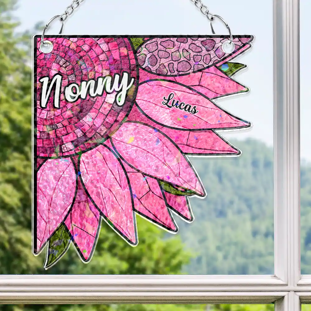 Nana Auntie Mom Family Sunflower - Personalized Window Corner Suncatcher - Image 3