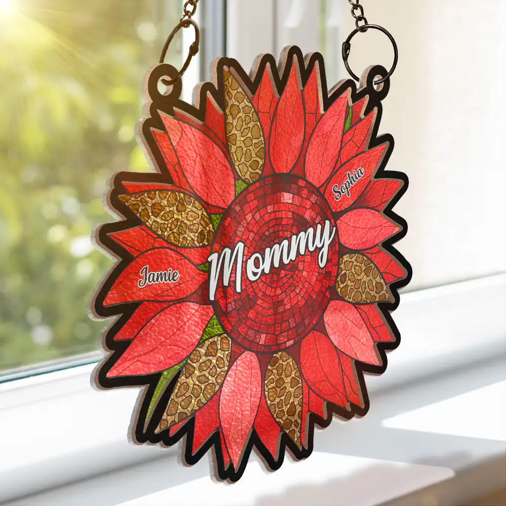 Nana Auntie Mom Family Sunflower - Personalized Window Hanging Suncatcher Ornament - Image 3