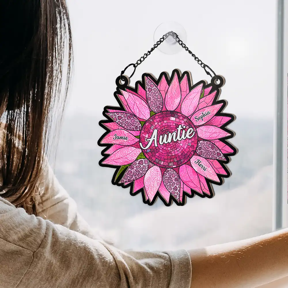 Nana Auntie Mom Family Sunflower - Personalized Window Hanging Suncatcher Ornament - Image 4