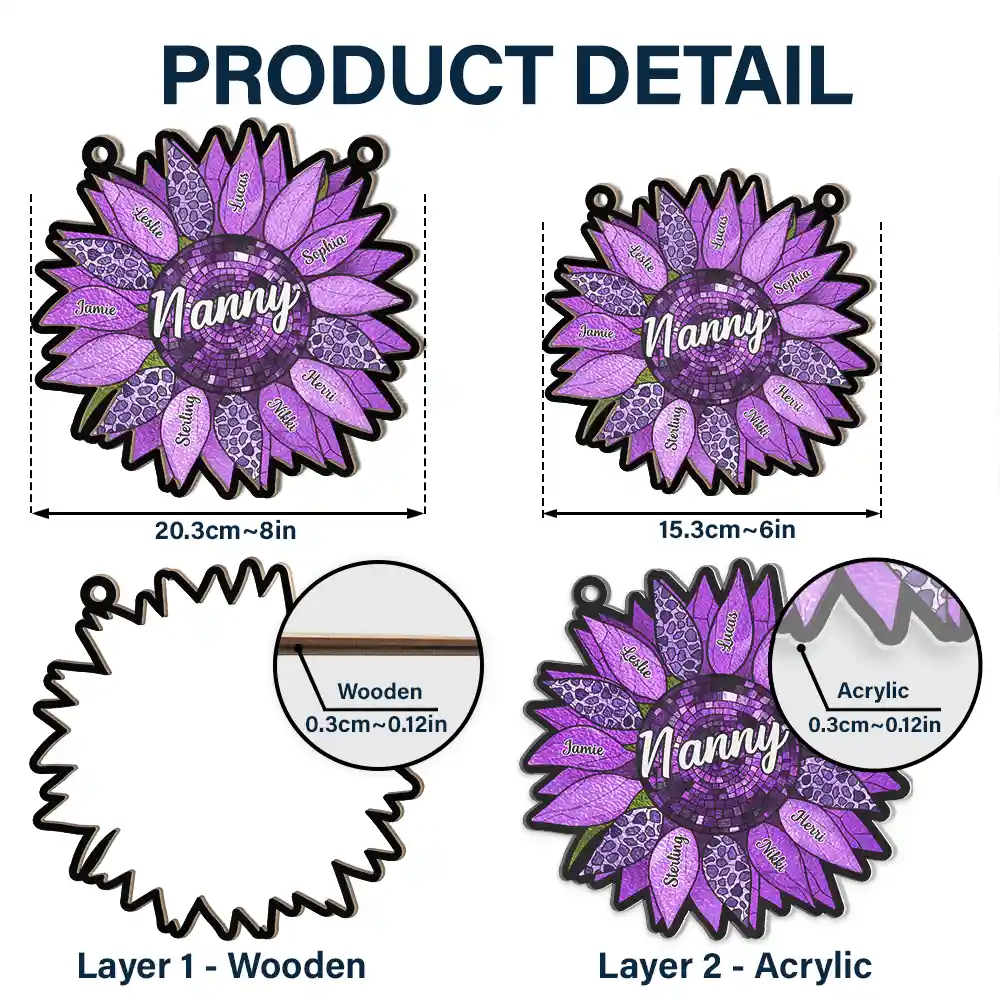 Nana Auntie Mom Family Sunflower - Personalized Window Hanging Suncatcher Ornament - Image 5