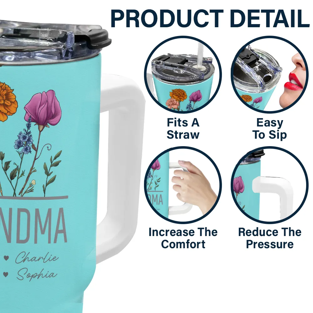 Nana Grandma Mom Birth Flowers - Personalized 40oz Tumbler With Straw - Image 5