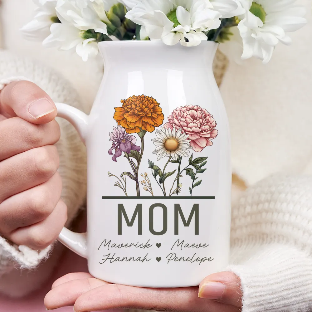 Nana Grandma Mom Birth Flowers - Personalized Ceramic Flower Vase - Image 3