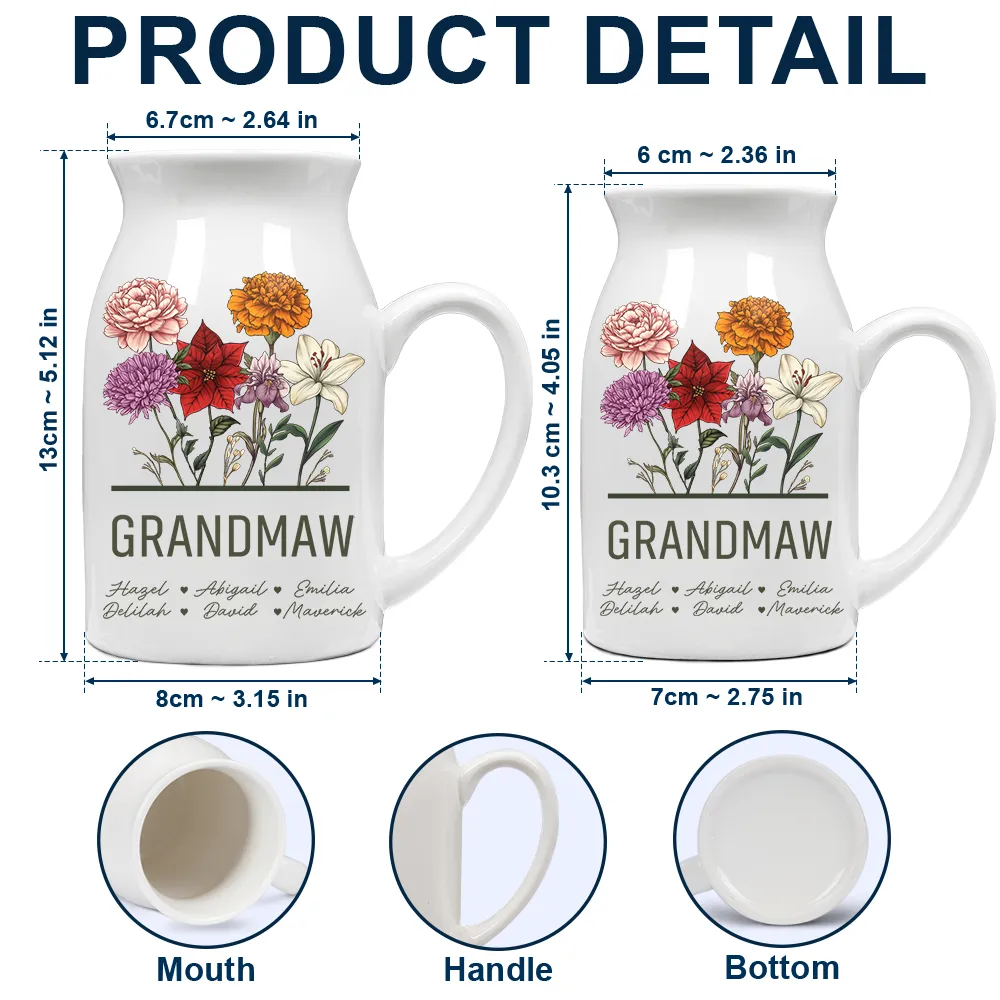 Nana Grandma Mom Birth Flowers - Personalized Ceramic Flower Vase - Image 4