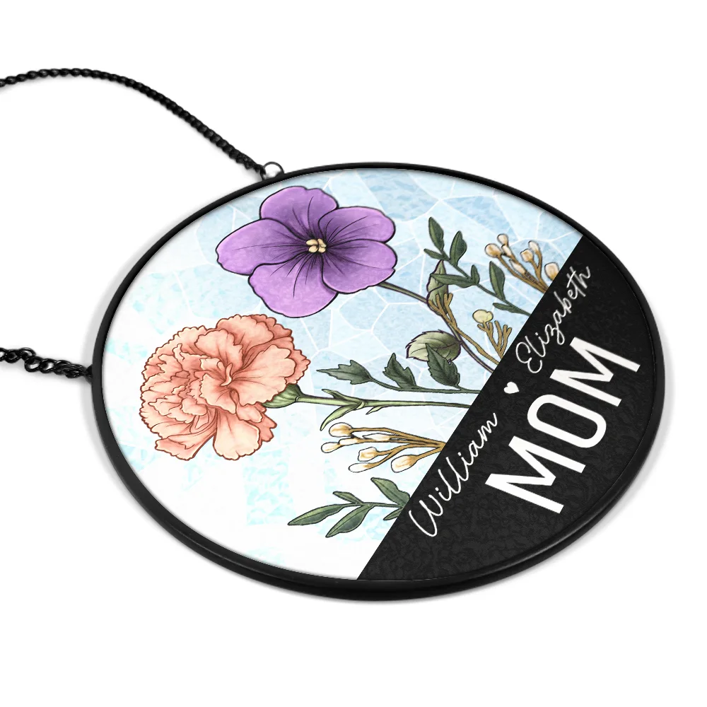 Nana Grandma Mom Birth Flowers - Personalized Stained Glass Window Hanging Suncatcher - Image 2