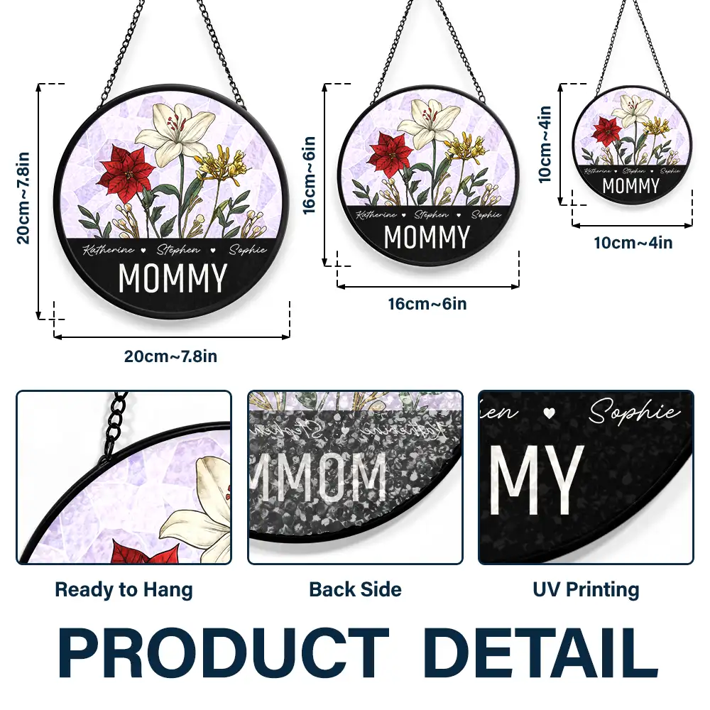 Nana Grandma Mom Birth Flowers - Personalized Stained Glass Window Hanging Suncatcher - Image 3