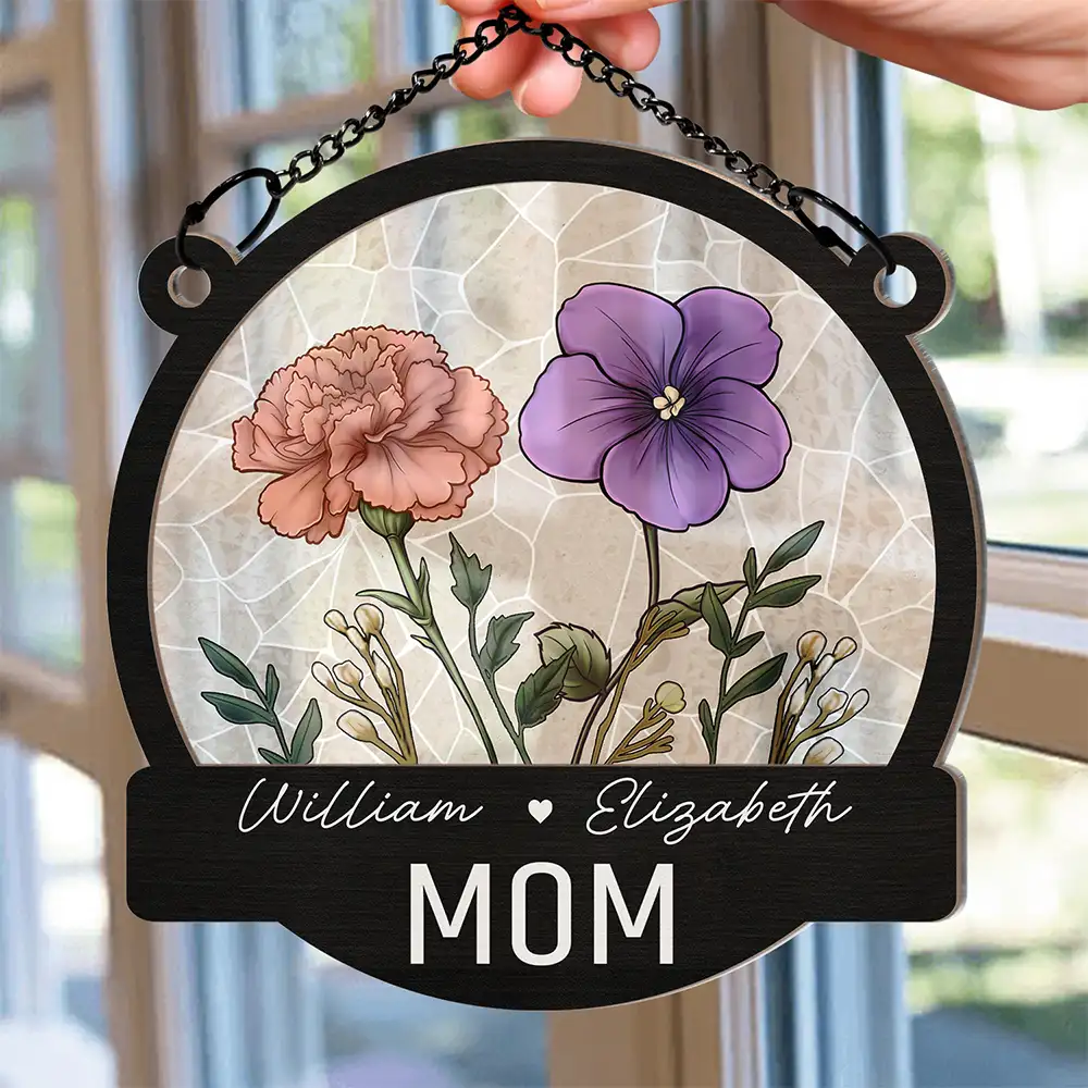 Nana Grandma Mom Birth Flowers - Personalized Window Hanging Suncatcher Ornament - Image 2