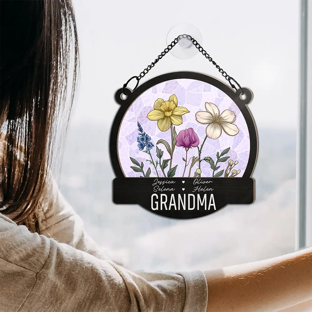 Nana Grandma Mom Birth Flowers - Personalized Window Hanging Suncatcher Ornament - Image 4