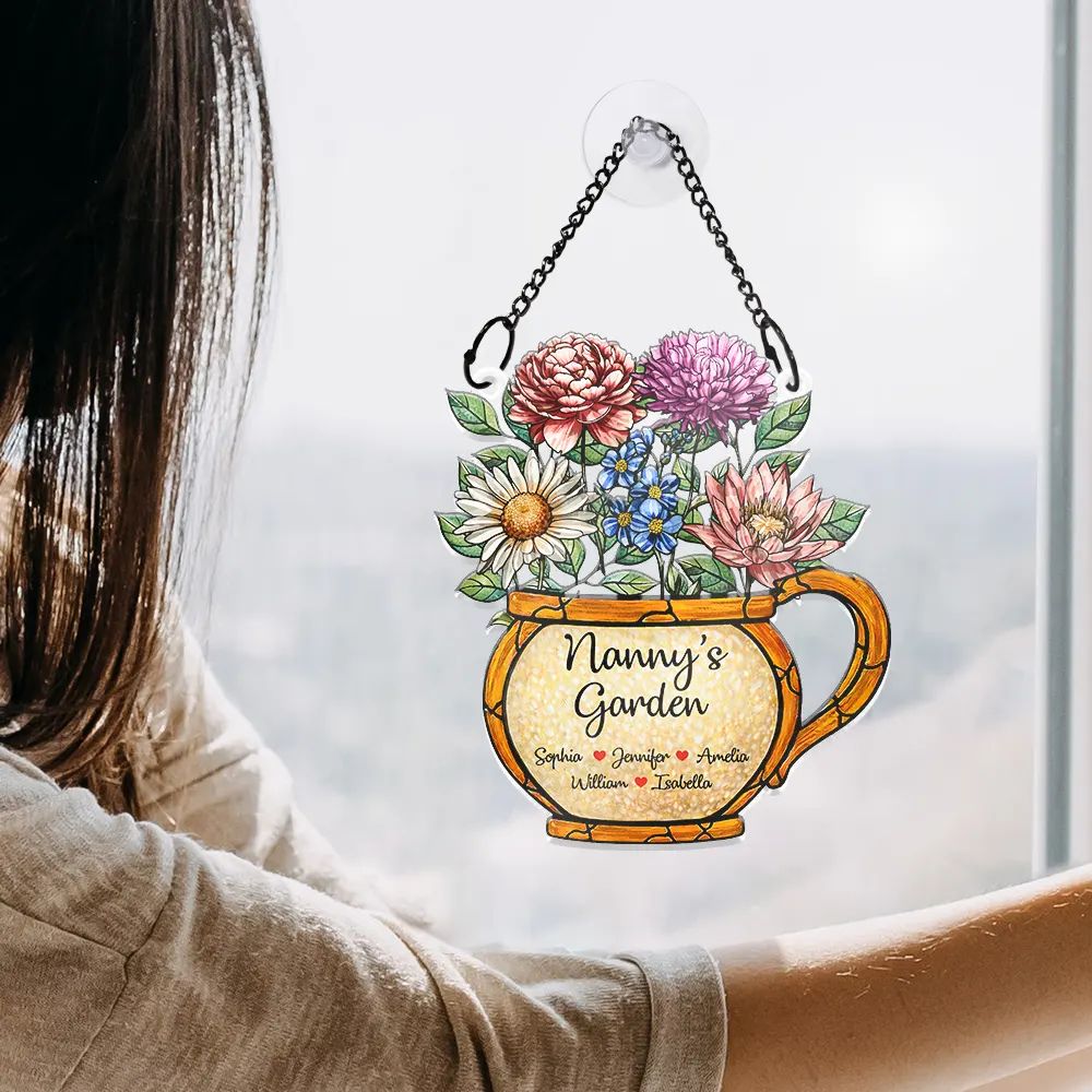 Nana Grandma's Garden Birth Month Flower - Personalized Window Hanging Suncatcher Ornament - Image 4