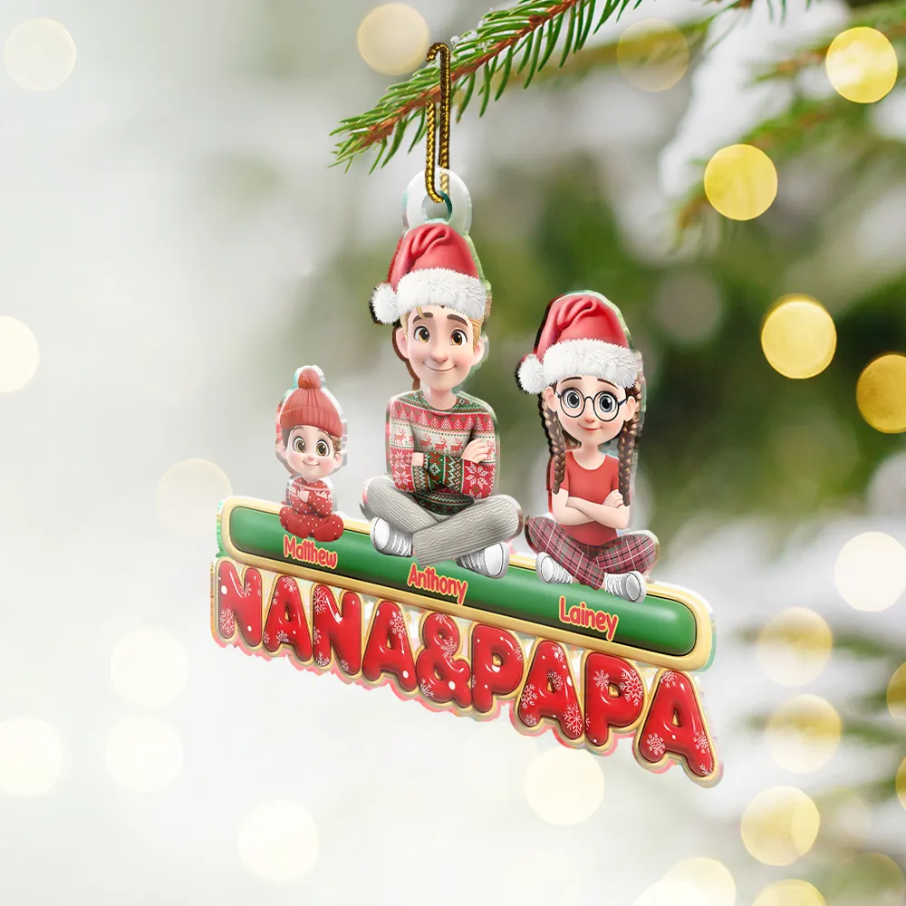 Nana Mama Papa 3D Effect - Personalized Custom Shaped Acrylic Ornament - Image 4