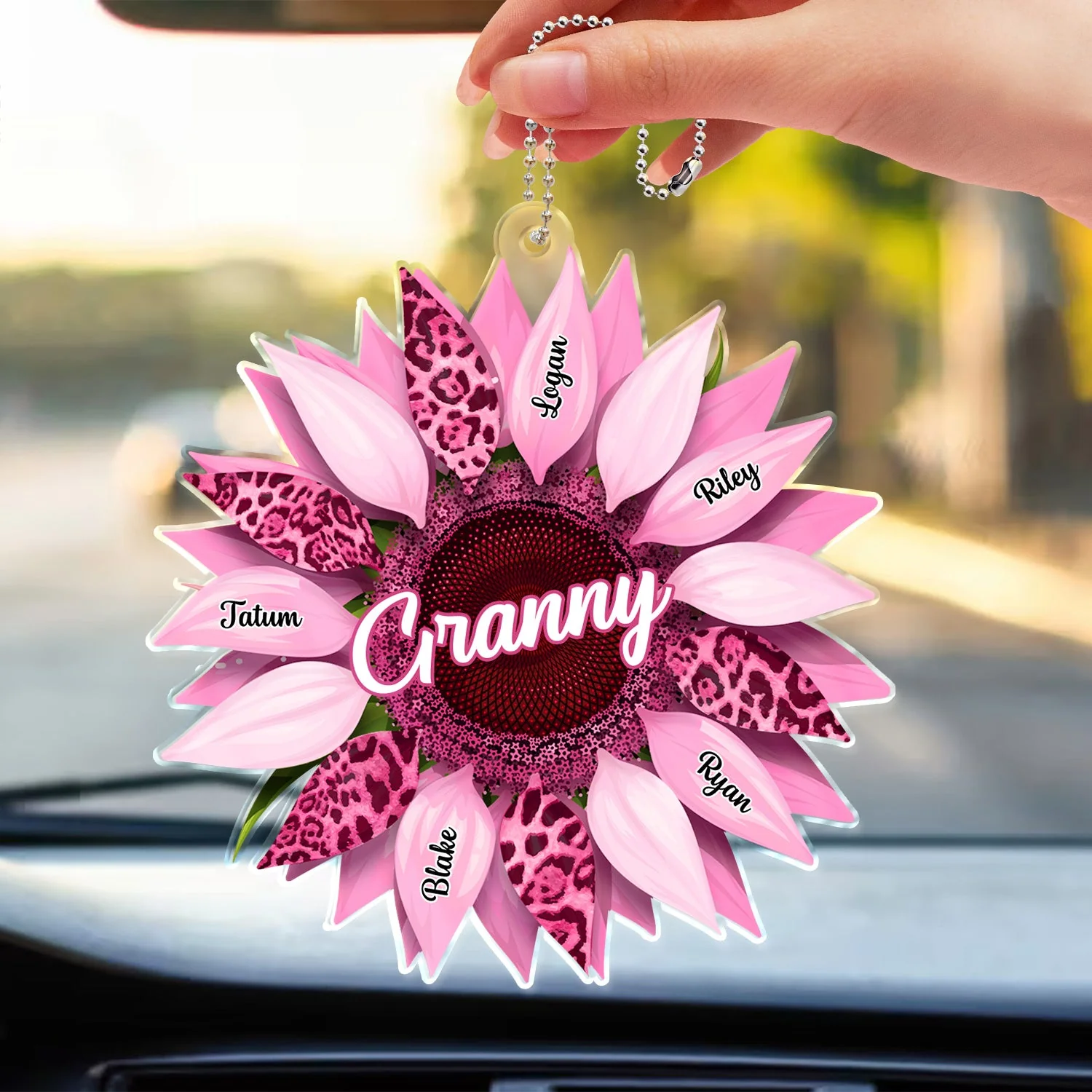 Nana, Mom, Auntie Family Sunflower - Birthday, Loving Gift For Mother, Grandma, Grandmother - Personalized Acrylic Car Hanger - Image 3