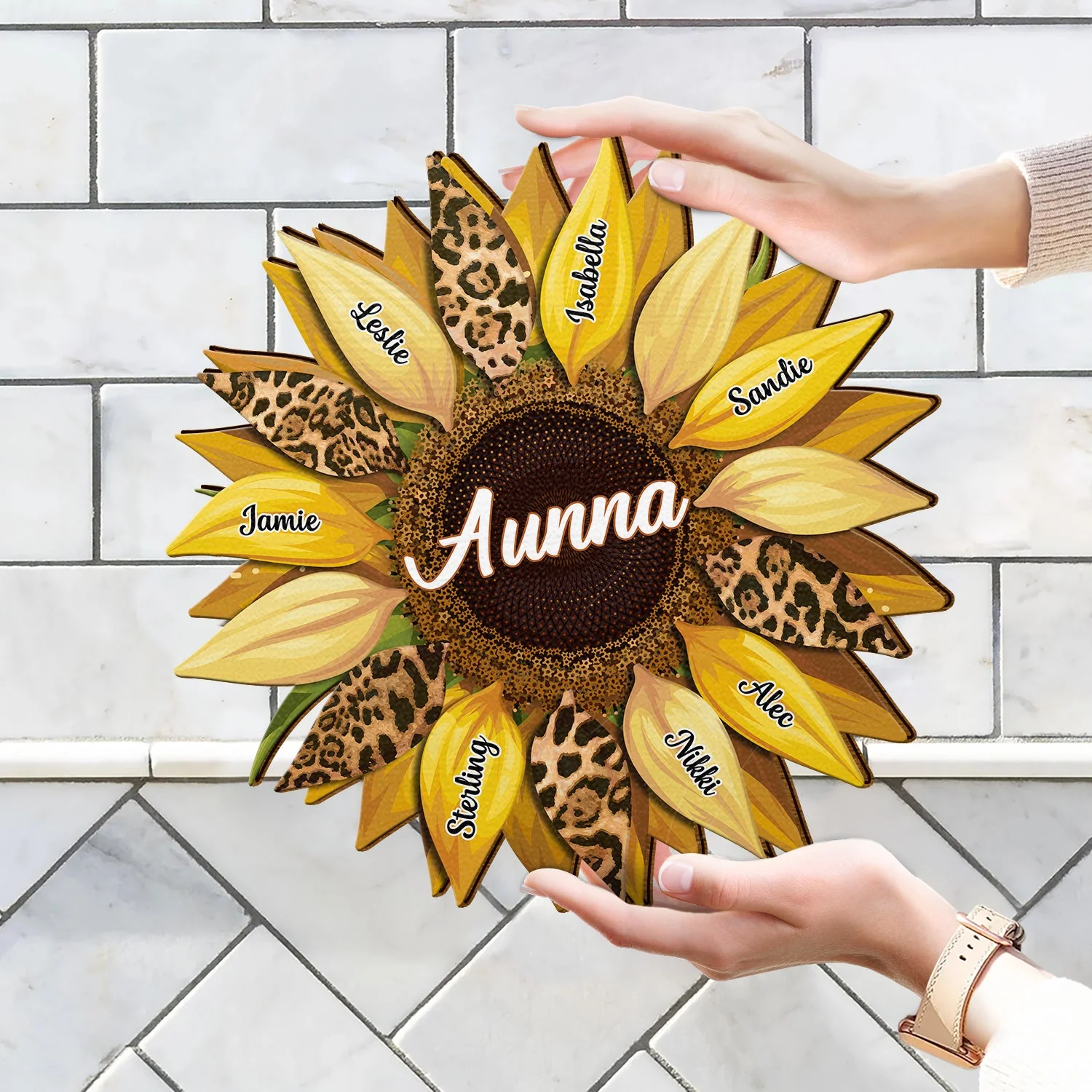 Nana, Mom, Auntie Family Sunflower - Birthday, Loving Gift For Mother, Grandma, Grandmother - Personalized Custom Shaped Wood Sign - Image 4