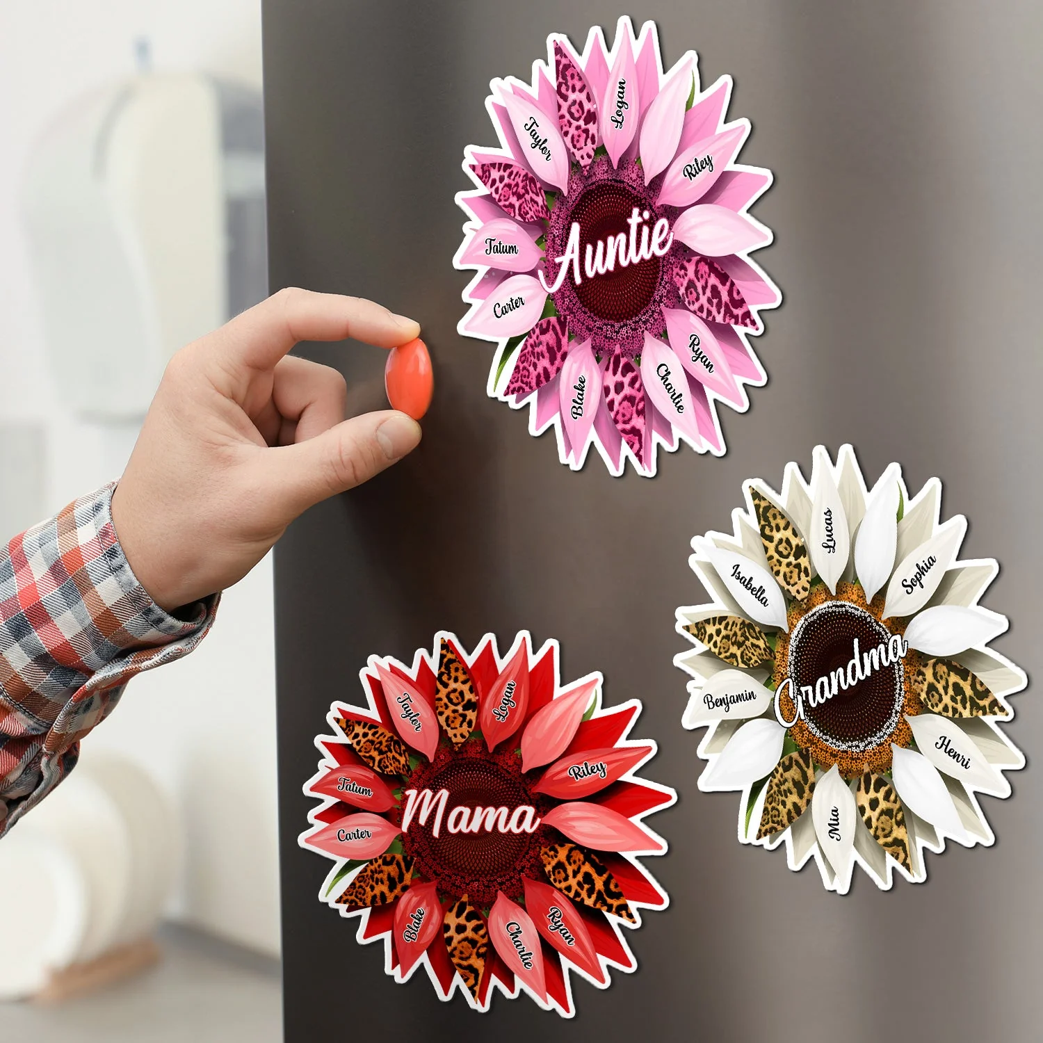 Nana, Mom, Auntie Family Sunflower - Birthday, Loving Gift For Mother, Grandma, Grandmother - Personalized Magnet - Image 3
