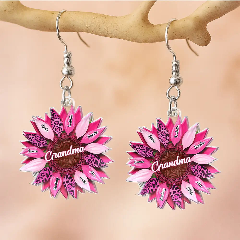 Nana, Mom, Auntie Family Sunflower - Personalized Acrylic Earrings - Image 6