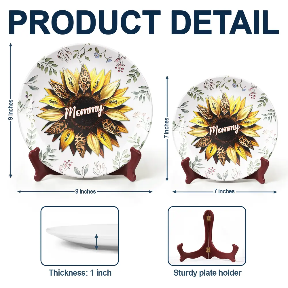 Nana, Mom, Auntie Family Sunflower - Personalized Ceramic Plate - Image 5