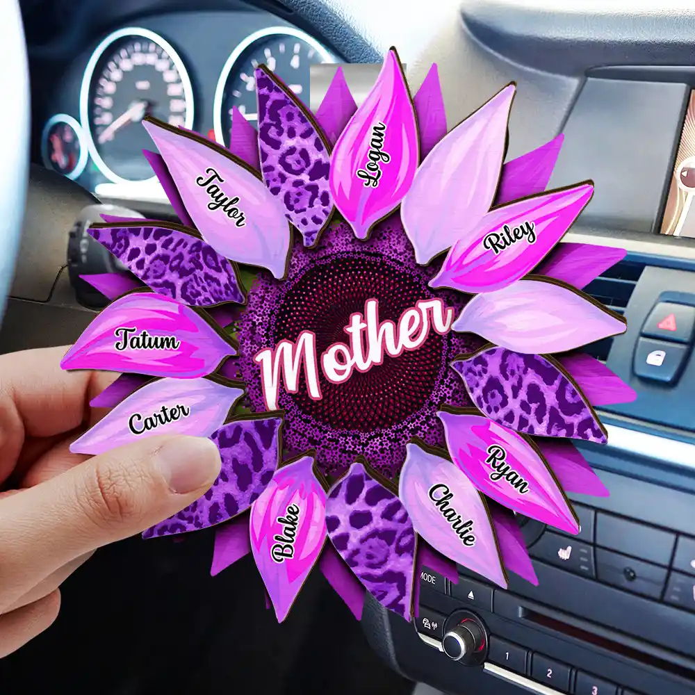 Nana, Mom, Auntie Family Sunflower - Personalized Custom Shaped Car Visor Clip - Image 3