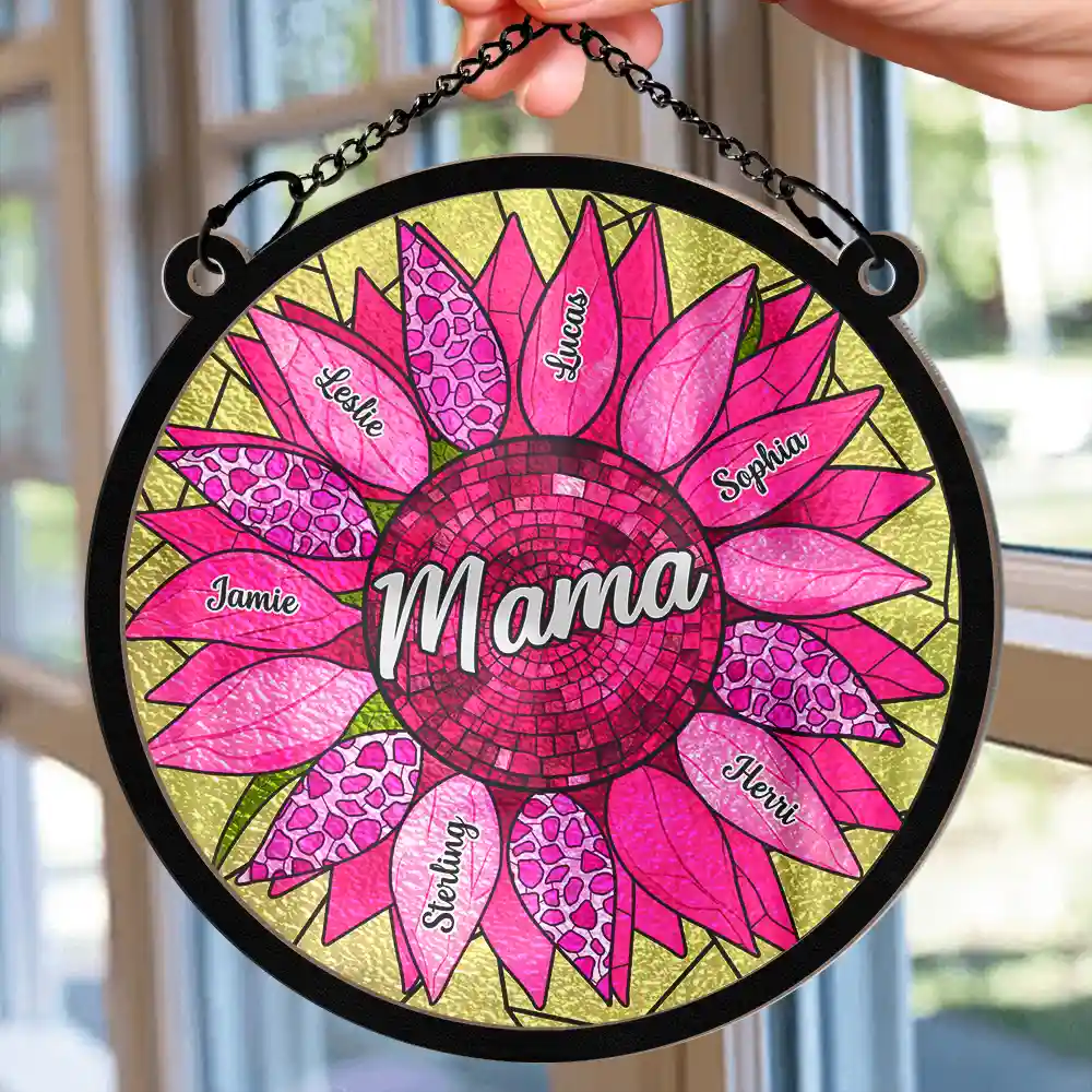 Nana Mom Auntie Family Sunflower - Personalized Window Hanging Suncatcher Ornament - Image 2
