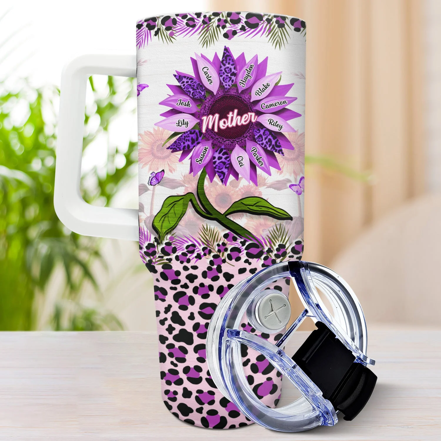 Nana, Mom, Auntie Sunflower - Birthday, Loving Gift For Mother, Grandma, Grandmother - Personalized 40oz Tumbler With Straw - Image 3