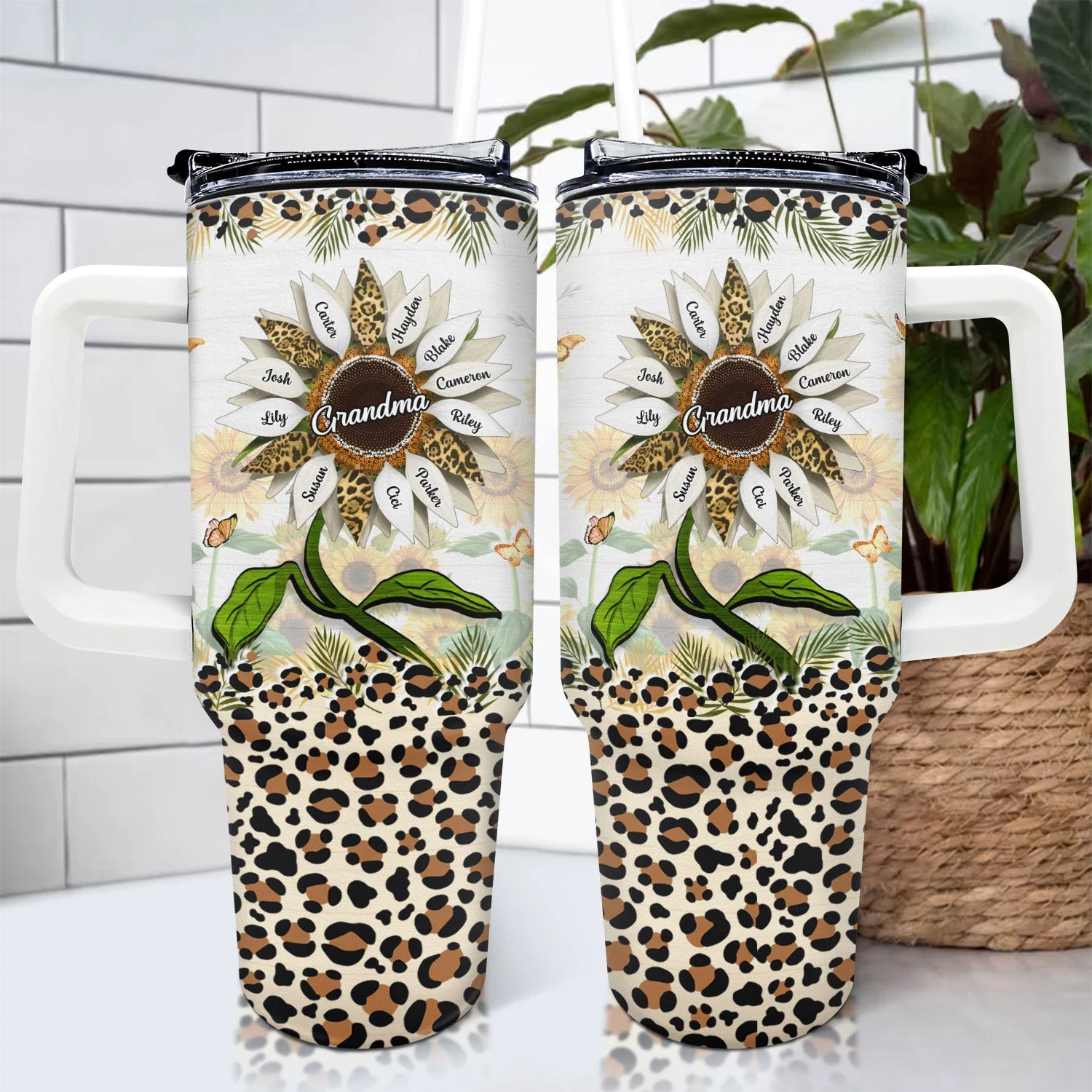 Nana, Mom, Auntie Sunflower - Birthday, Loving Gift For Mother, Grandma, Grandmother - Personalized 40oz Tumbler With Straw - Image 4