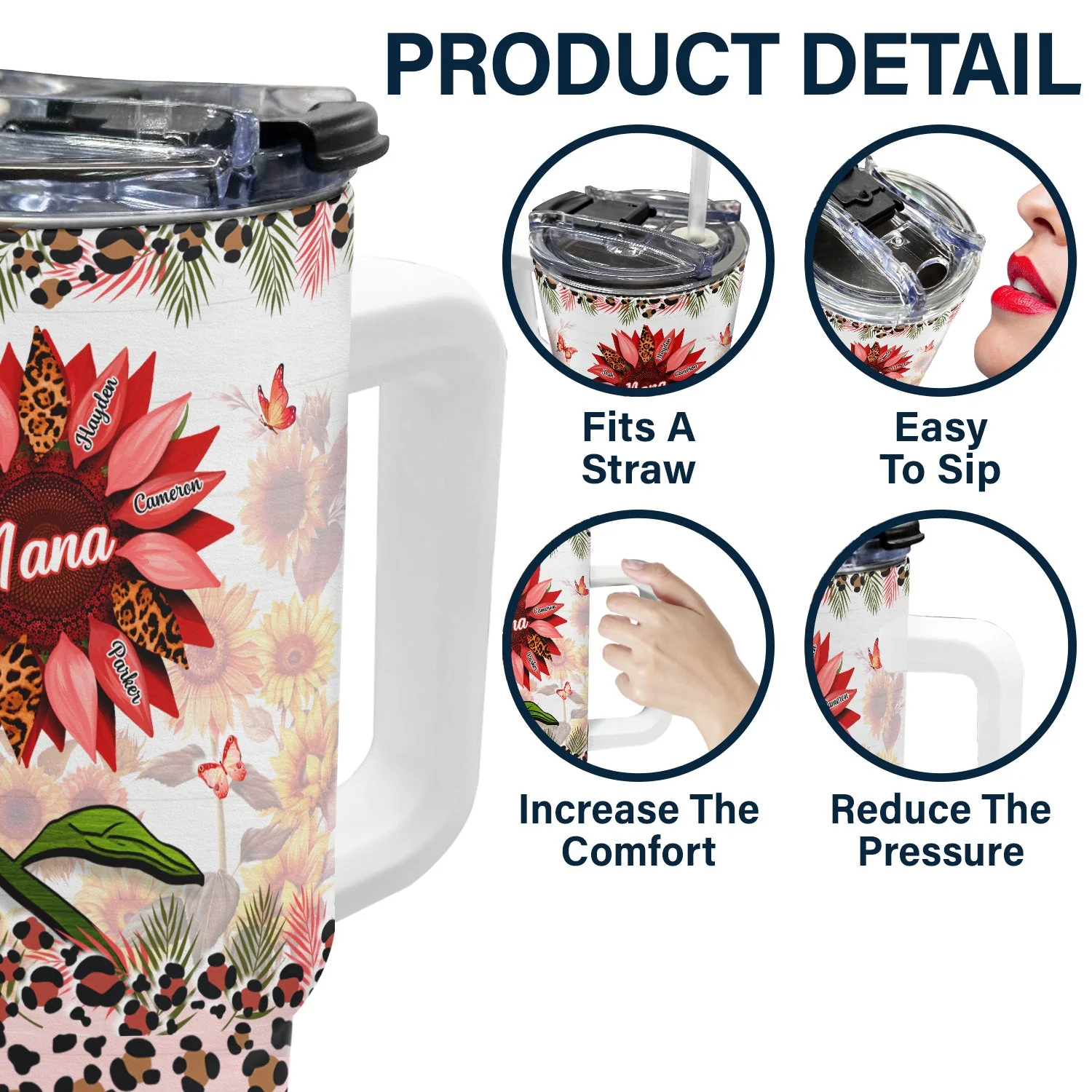 Nana, Mom, Auntie Sunflower - Birthday, Loving Gift For Mother, Grandma, Grandmother - Personalized 40oz Tumbler With Straw - Image 5