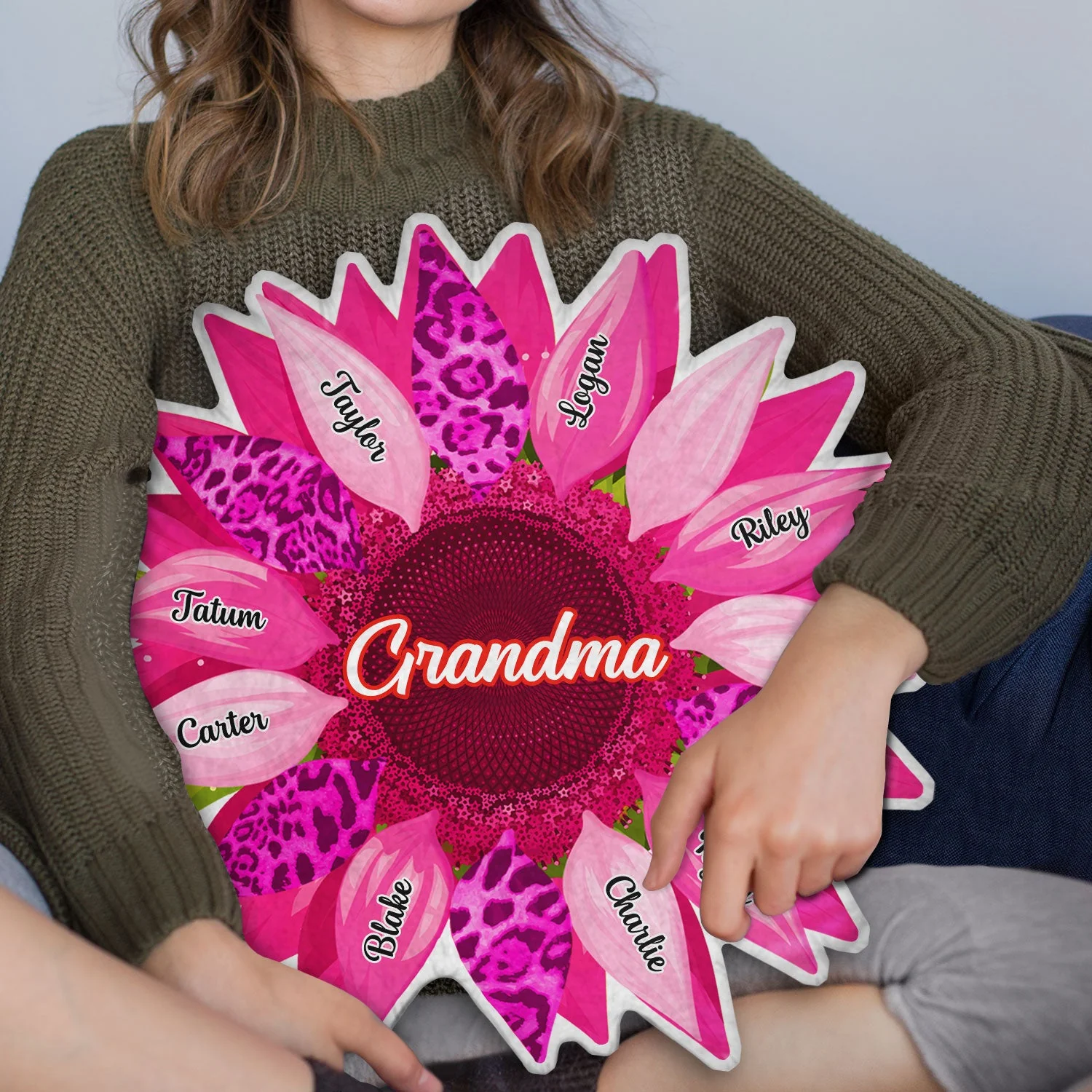 Nana, Mom, Auntie Sunflower - Birthday, Loving Gift For Mother, Grandma, Grandmother - Personalized Custom Shaped Pillow - Image 2
