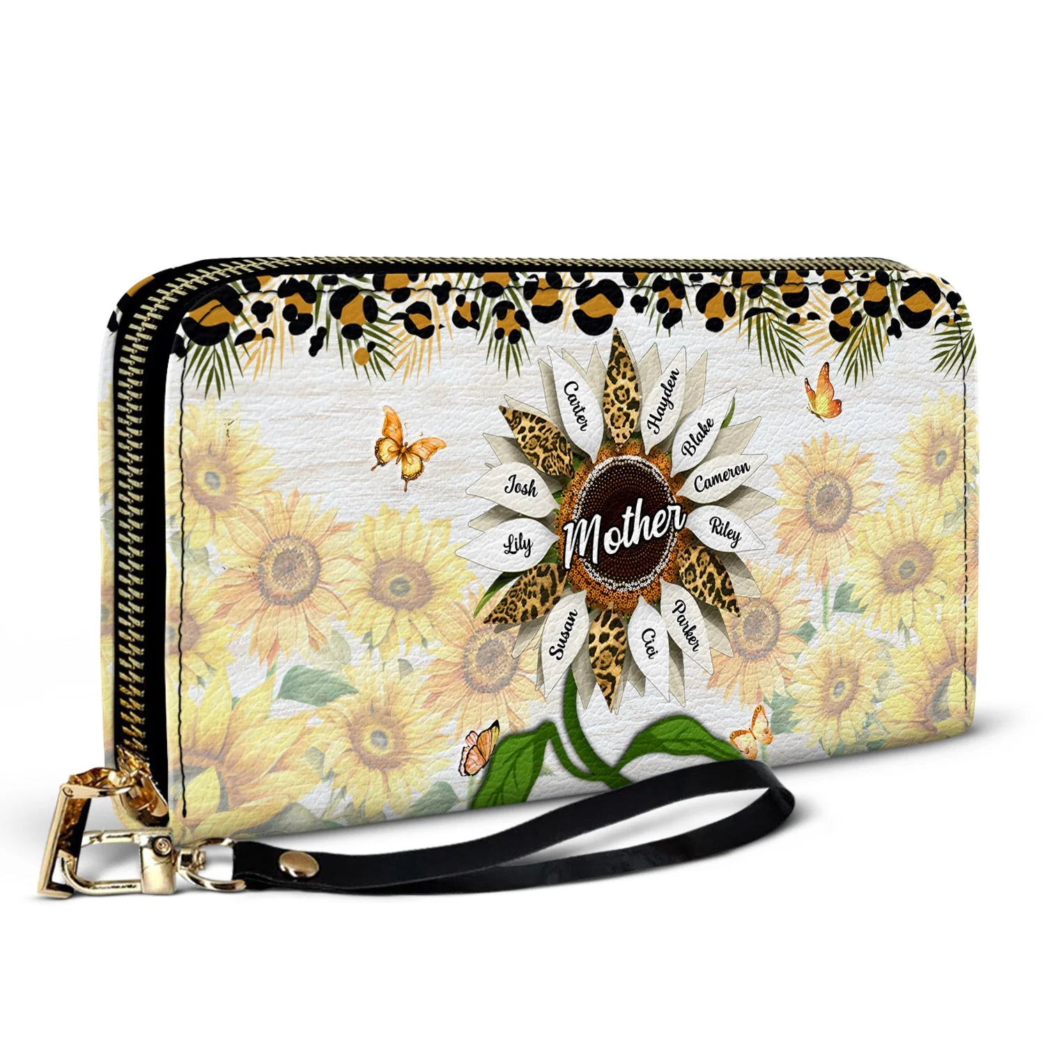 Nana, Mom, Auntie Sunflower - Birthday, Loving Gift For Mother, Grandma, Grandmother - Personalized Leather Long Wallet - Image 2