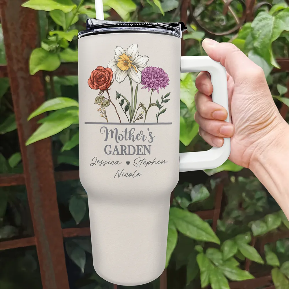 Nana Mom Grandma's Garden Birth Flowers - Personalized 40oz Tumbler With Straw - Image 2