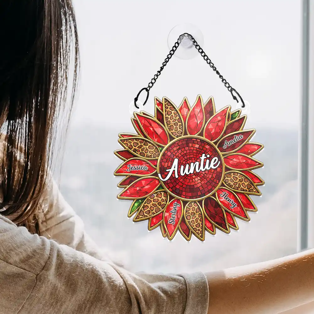 Nana Mom Granny Mimi Family Sunflower - Personalized Window Hanging Suncatcher Ornament - Image 4