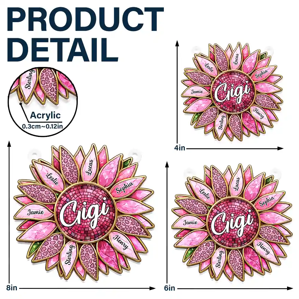 Nana Mom Granny Mimi Family Sunflower - Personalized Window Hanging Suncatcher Ornament - Image 5